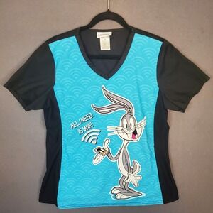 Bugs Bunny Wi-Fi Scrub Top Tooniforms Knit Side Panels V-Neck Womens Size M